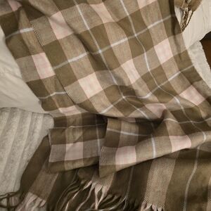 Burberry Tan and Pink Plaid Scarf